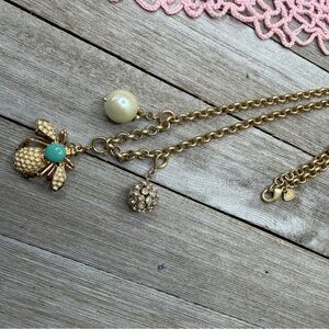 Stella & Dot Vintage Gold Enamel Bee Pendant Necklace with Turquoise Accent